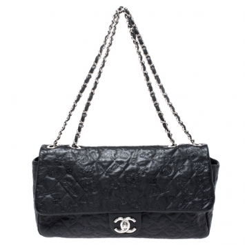مملوكة مسبقًا Chanel Black Lucky Charm Embossed Leather CC Flap Bag
