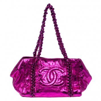 Pre Owned Chanel Metallic Pink Leather Modern Chain East West Tote