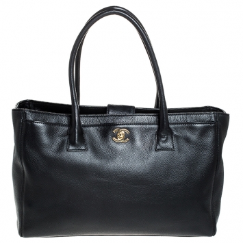 Pre Owned Chanel Black Leather Large Cerf Executive Tote
