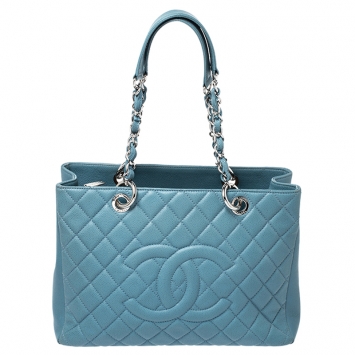 Pre Owned Chanel Blue Quilted Leather Grand Shopper Tote
