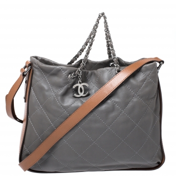 Pre Owned Chanel Grey/Brown Quilted Leather Tote