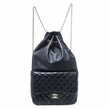 Pre Owned Chanel Navy Blue Quilted Leather Large Seoul Backpack