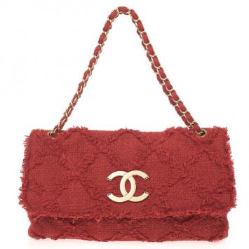 مملوكة مسبقًا Chanel Orange Tweed Flap Shoulder Bag