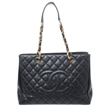 Pre Owned Chanel Black Quilted Caviar Leather Grand Shopper Tote