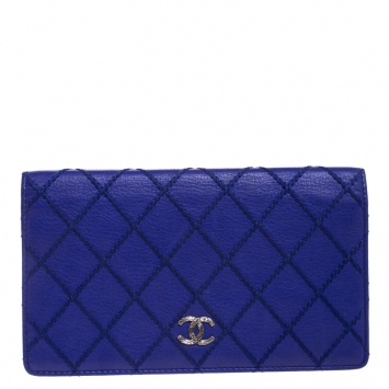 Pre Owned Chanel Purple Wild Stitch Quilted Leather Yen Bifold Wallet