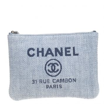 Pre Owned Chanel Light Blue Raffia Deauville Clutch