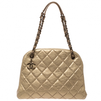 Pre Owned Chanel Gold Quilted Leather Medium Just Mademoiselle Bowler Bag