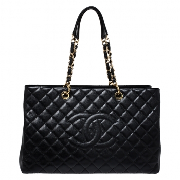 Pre Owned Chanel Black Quilted Caviar Leather XL Grand Shopper Tote