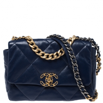 Pre Owned Chanel Blue Quilted Leather 19 Flap Bag