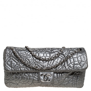 Pre Owned Chanel Metallic Grey Vinyl Rock in Moscow Flap Bag