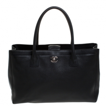 Pre Owned Chanel Black Leather Large Cerf Executive Tote