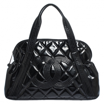 مملوكة مسبقًا Chanel Black Quilted Patent Leather CC Bowler Bag