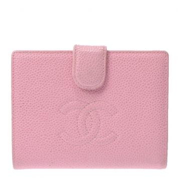 Pre Owned Chanel Pink Caviar Leather Small Bifold Wallet 