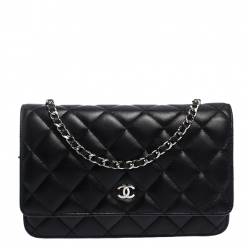 Pre Owned Chanel Black Quilted Leather WOC Chain Clutch Bag