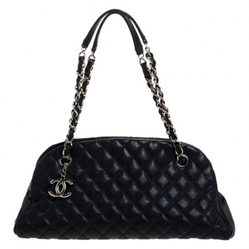 Pre Owned Chanel Black Quilted Caviar Leather Medium Just Mademoiselle Bowler Bag