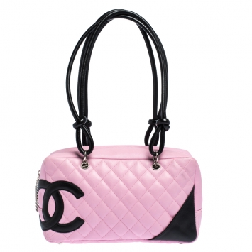 Pre Owned Chanel Pink/Black Quilted Leather Cambon Ligne Bag