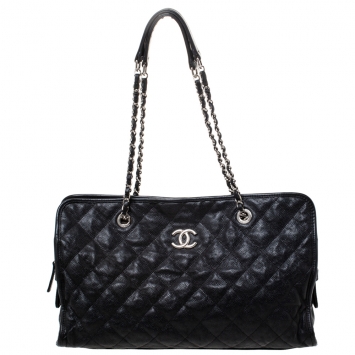 Pre Owned Chanel Black Quilted Caviar Leather Riviera Shopper Bag