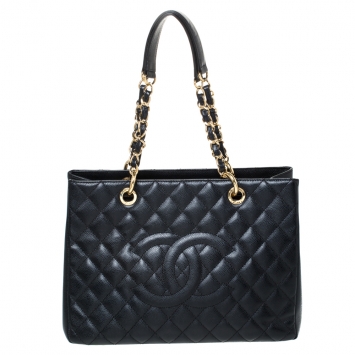 Pre Owned Chanel Black Caviar Leather Grand Shopper Tote