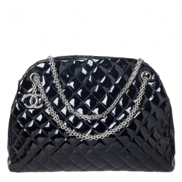 Pre Owned Chanel Black Quilted Patent Leather Medium Just Mademoiselle Bowler Bag
