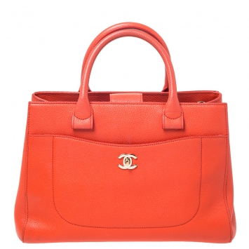 Pre Owned Chanel Orange Leather Small Neo Executive Shopper Tote