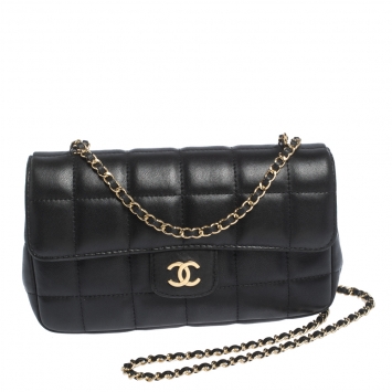 Pre Owned Chanel Black Chocolate Bar Leather Mini Flap Bag