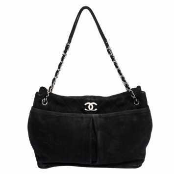 Pre Owned Chanel Black Nubuck Leather Natural Beauty Tote Bag