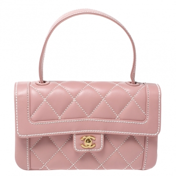 Pre Owned Chanel Pink Wild Stitch Leather Small Flap Top Handle Bag