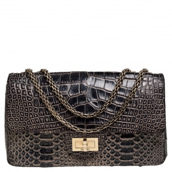 Pre Owned Chanel Black Crocodile and Python 2.55 Reissue Flap Bag
