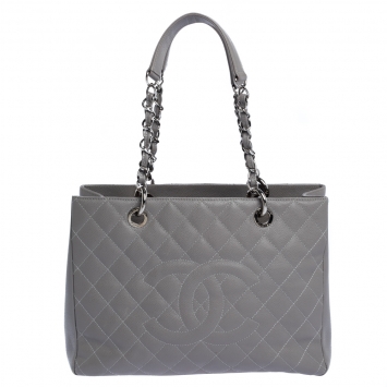 Pre Owned Chanel Grey Quilted Caviar Leather Grand Shopper Tote