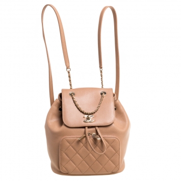 Pre Owned Chanel Beige Quilted Caviar Leather Business Affinity Backpack