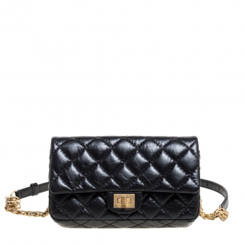 Pre Owned Chanel Black Quilted Leather Reissue 2.55 Belt Bag