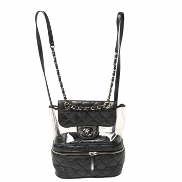 Pre Owned Chanel Black Quilted Leather and PVC Aquarium Backpack