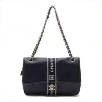 Pre Owned Chanel Navy Blue Perforated Flap Bag