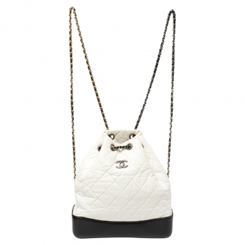 Pre Owned Chanel White/Black Aged Quilted Leather Small Gabrielle Backpack