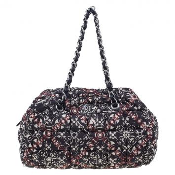 Pre Owned Chanel Black Nylon Printed CC Bubble Cruise Collection Boston Bag
