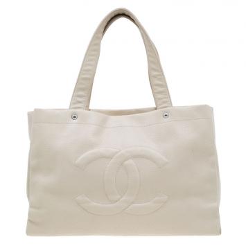 Pre Owned Chanel Beige Caviar Leather CC Shopper Tote 