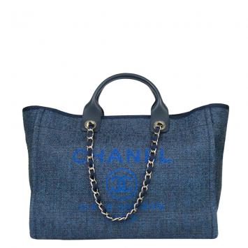 Pre Owned Chanel Blue Denim Deauville Tote Bag