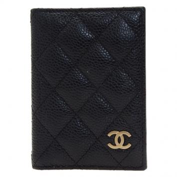 Pre Owned Chanel Black Quilted Lambskin Card Holder