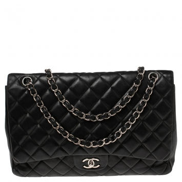 Pre Owned Chanel Black Quilted Leather Maxi Classic Single Flap Bag