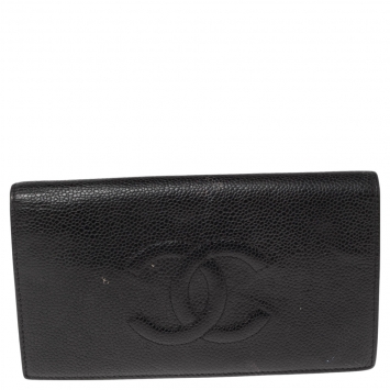 Pre Owned Chanel Black Caviar Timeless CC L Yen Wallet