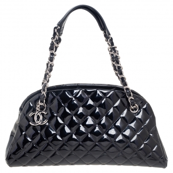 Pre Owned Chanel Black Quilted Patent Leather Medium Just Mademoiselle Bowling Bag