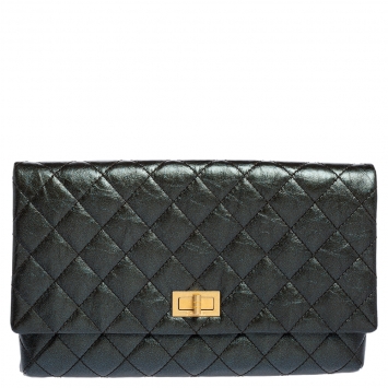 Pre Owned Chanel Metallic Grey Quilted Leather Reissue Clutch