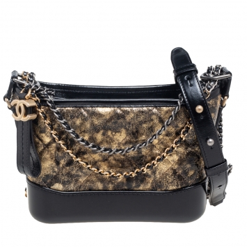 Pre Owned Chanel Black/Gold Quilted Leather Small Gabrielle Hobo