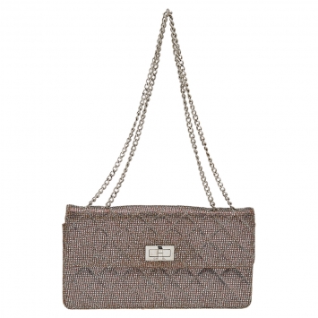 Pre Owned Chanel Quilted Silver Glitter Leather Reissue Shoulder Bag
