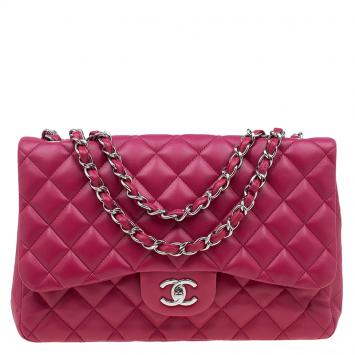 Pre Owned Chanel Pink Quilted Leather Jumbo Classic Single Flap Bag
