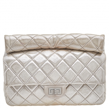 Pre Owned Chanel Metallic Beige Suede Large Roll Reissue Clutch