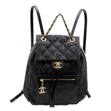 Pre Owned Chanel Grey/Black Quilted Denim and Leather CC Backpack