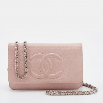 Pre Owned Chanel Pink Caviar Leather Timeless CC WOC Clutch Bag