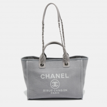 Pre Owned Chanel Grey Canvas Small Deauville Bag