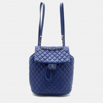 Pre Owned Chanel Blue Quilted Leather Large Urban Spirit Backpack